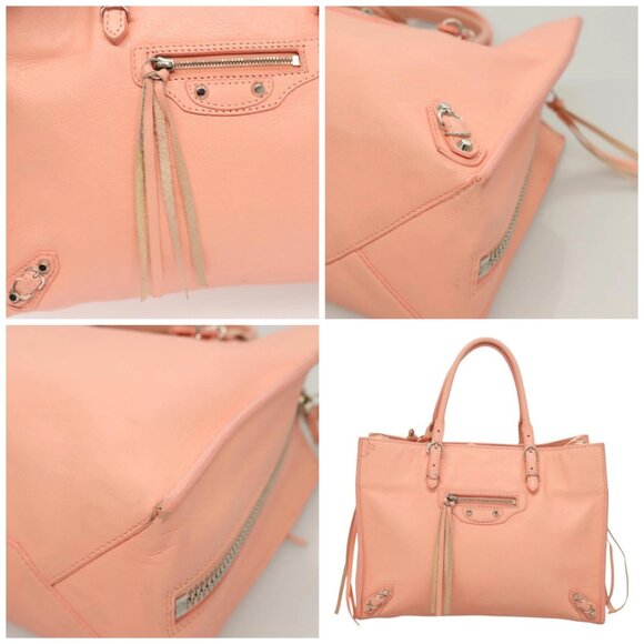 BALENCIAGA The Paper A6 Hand Bag Leather 2way Pink Silver - Picture 11 of 15